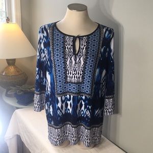 Jones NY Exotic TUNIC BLOUSE  Tie Neckline XL